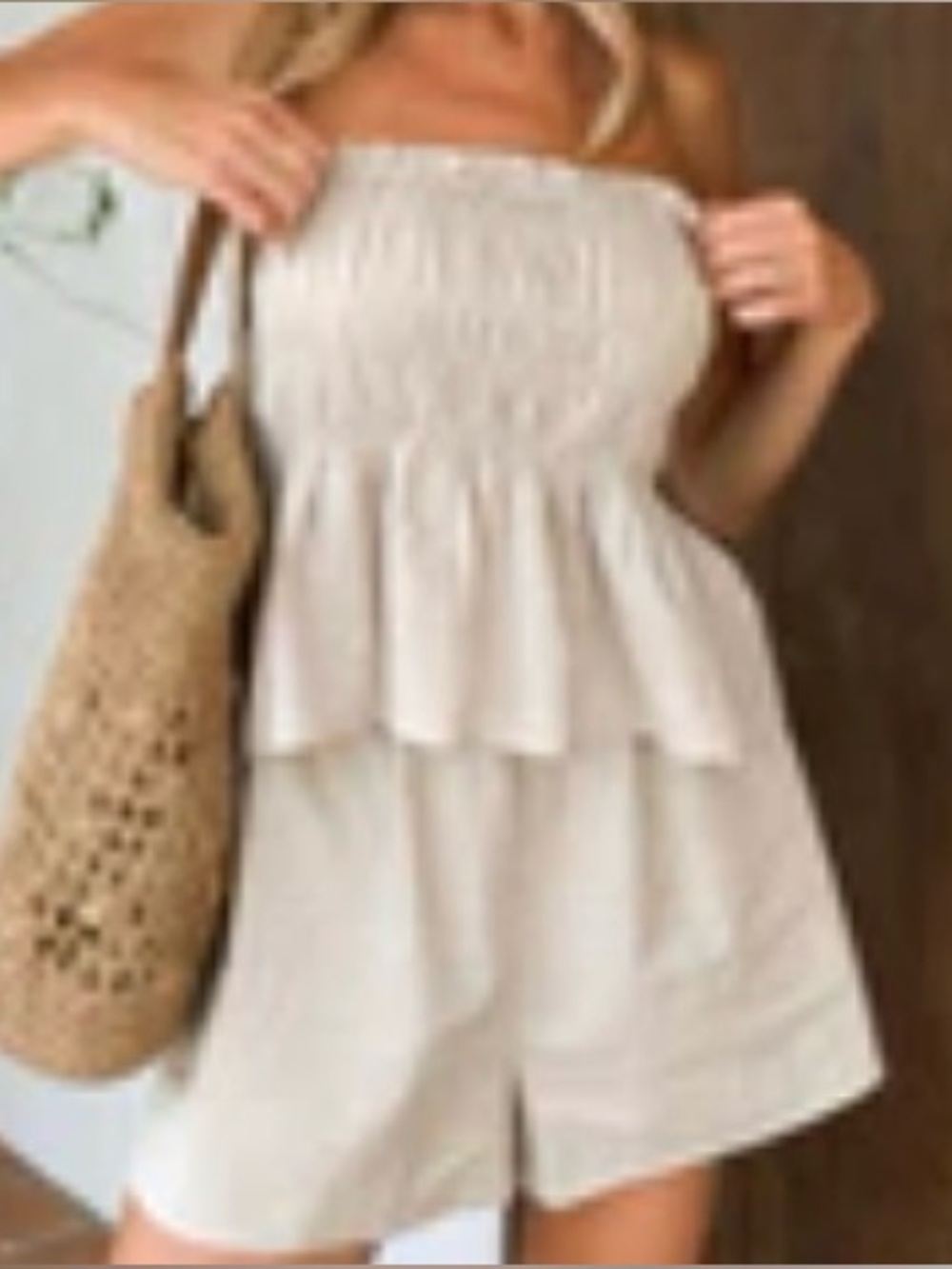 Linen Strapless Smocked Ruffle Short Set Size Medium